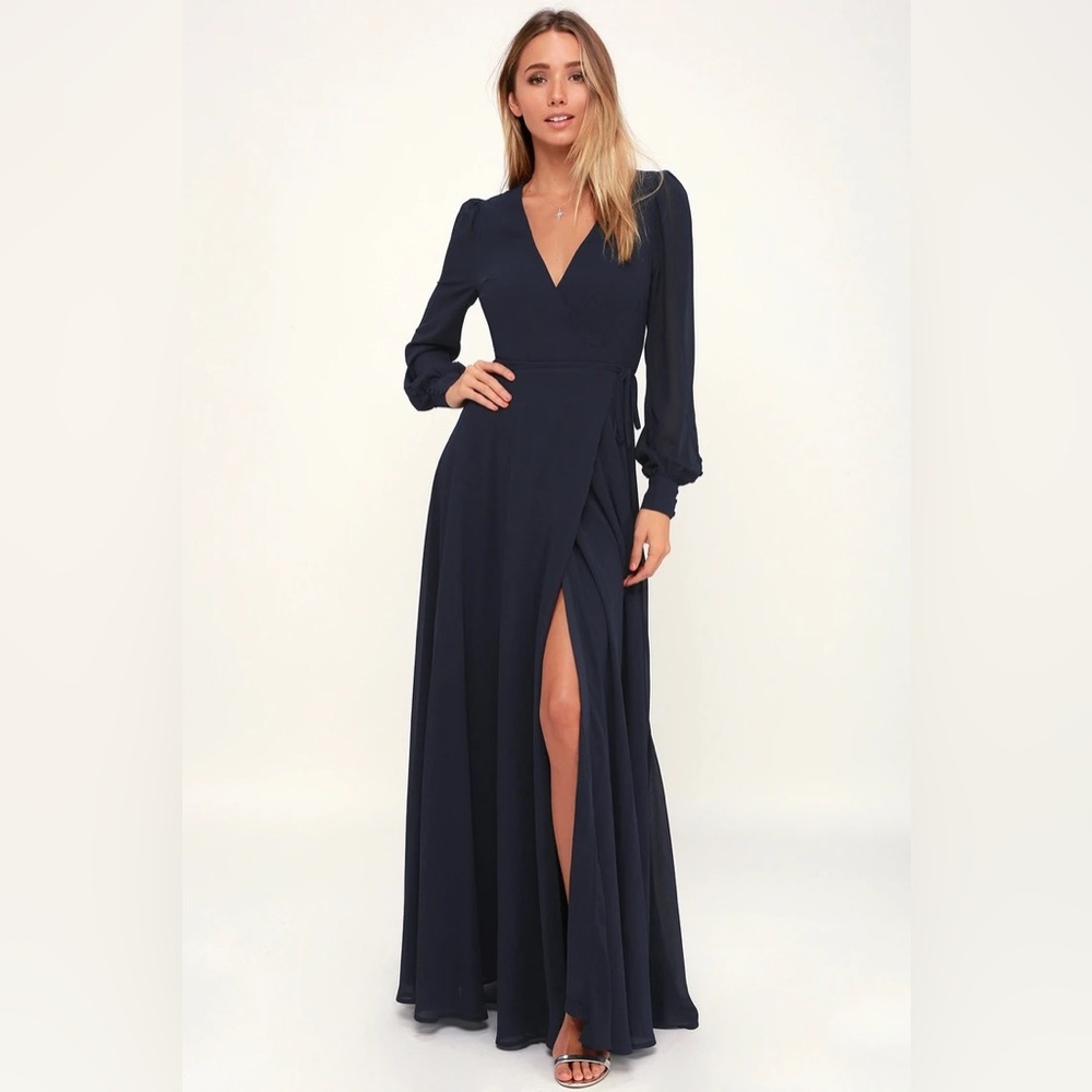 “My Whole Heart” Navy Blue Long Sleeve Wrap Dress | Lulu’s